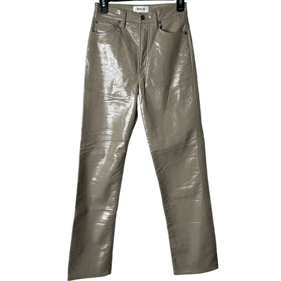 Agolde Recycled Leather 90's Pinch Waist Pant in Quail Patent Size 24 - Picture 1 of 6